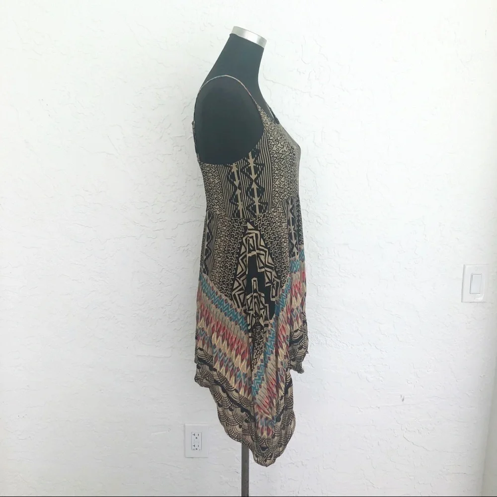 Y2K Boho Hippie California Moonrise Beach Asymmetrical Print Tunic Dress